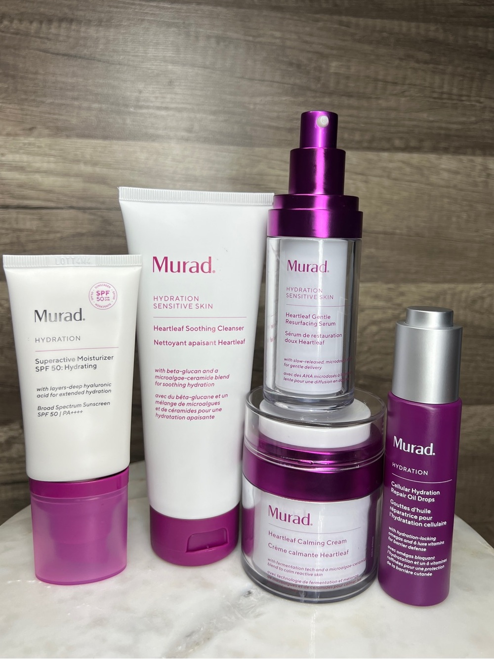 Murad Hydration Sensitive Skin ( Bundle Set of 5 ) Face Wash , SPF 50 ,Oil Drops
